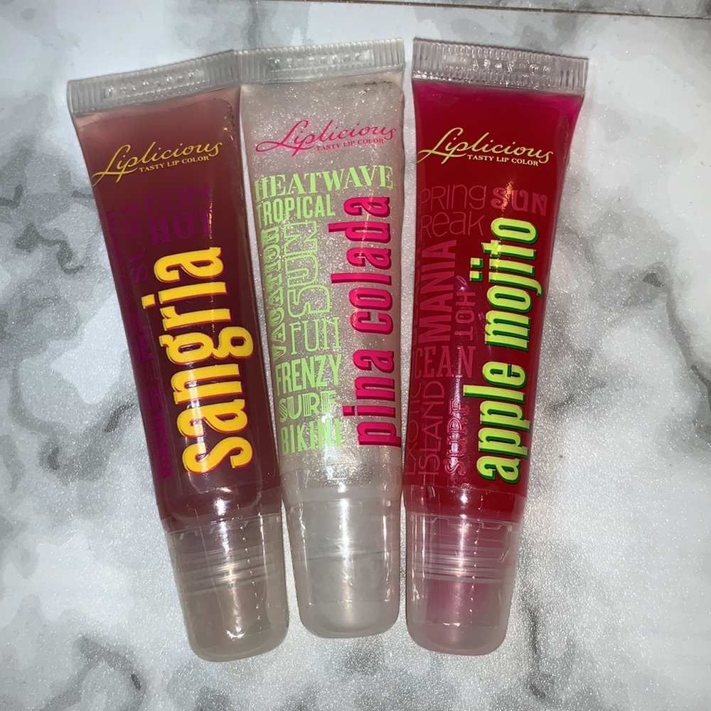 3x Like New Liplicious Apple Mojito, Sangria, Pina Colada Lip Glosses